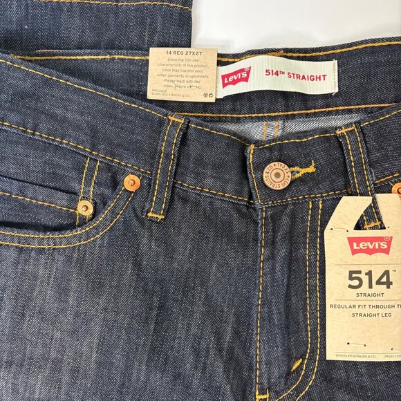 NWT Levis 514 Boys Size 14 Regular Stretch Dark Wash Jeans Straight Fit - Picture 4 of 5